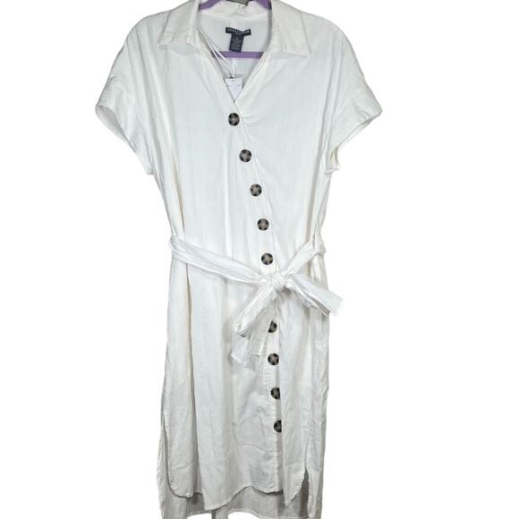 Chelsea & Theodore Asymmetrical White Button Down Dress / Size Large - Picture 1 of 7